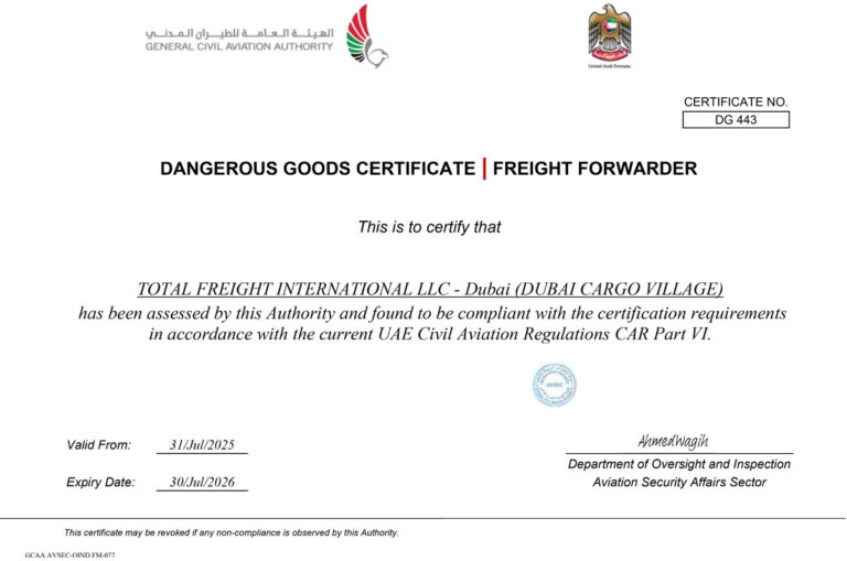 Dangerous Goods certification of TFIworld